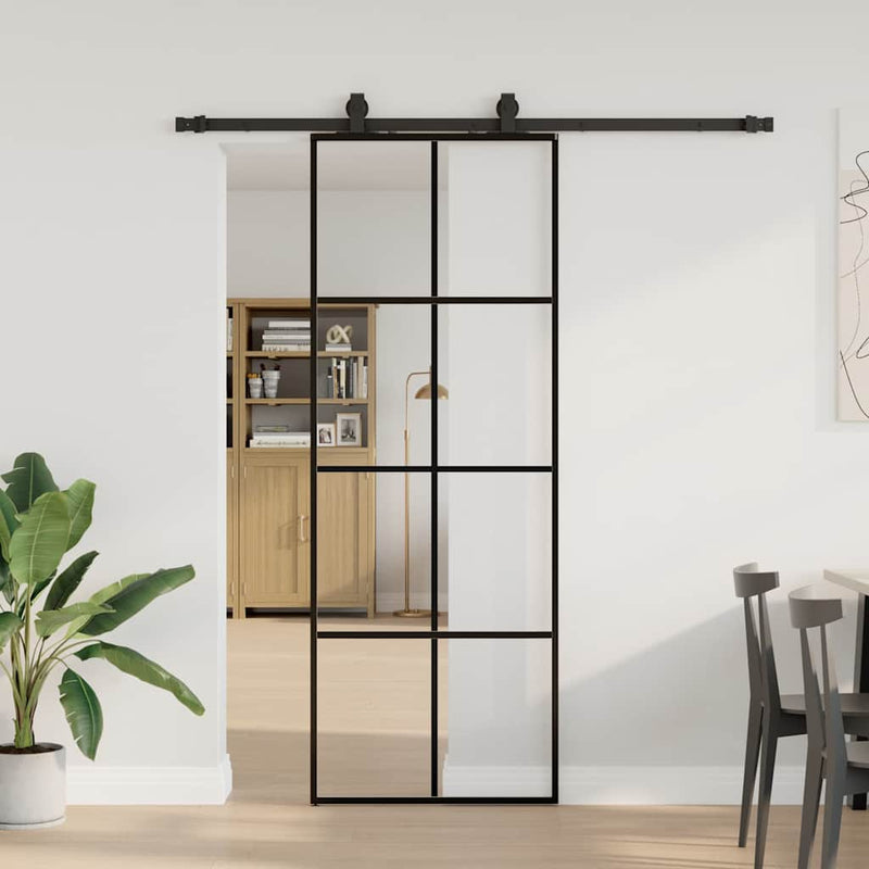 Afbeelding laden in galerijviewer, Vidaxl schuifdeur met beslagset 76x205 cm esg glas zwart