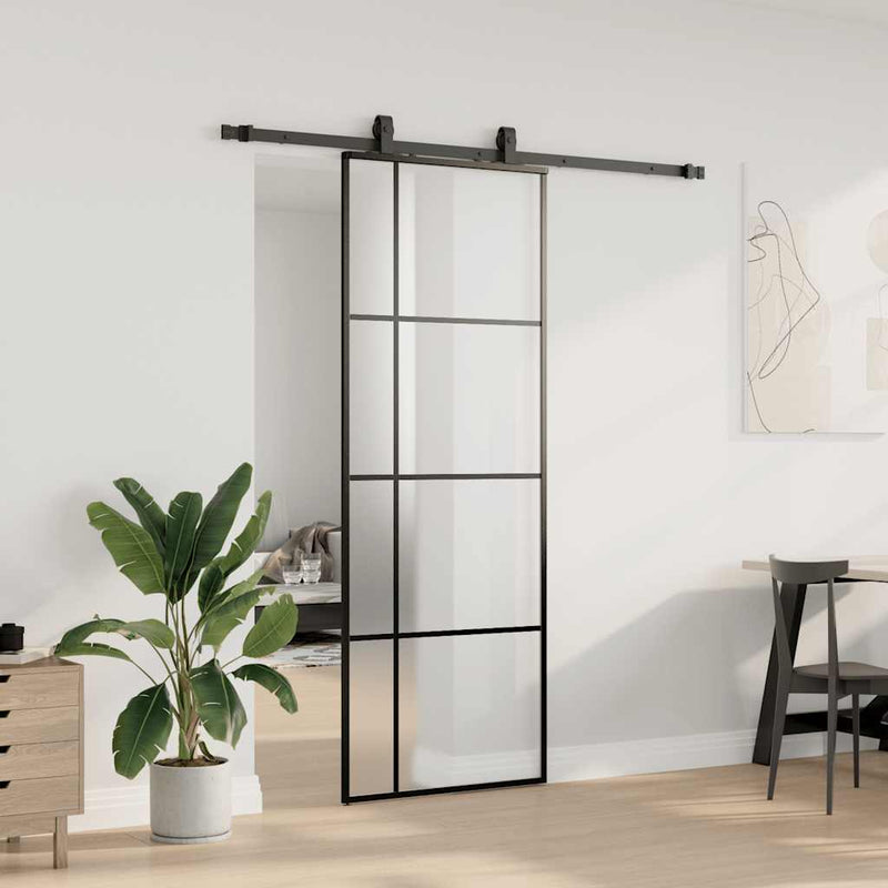 Afbeelding laden in galerijviewer, Vidaxl schuifdeur met beslagset 76x205 cm esg glas zwart