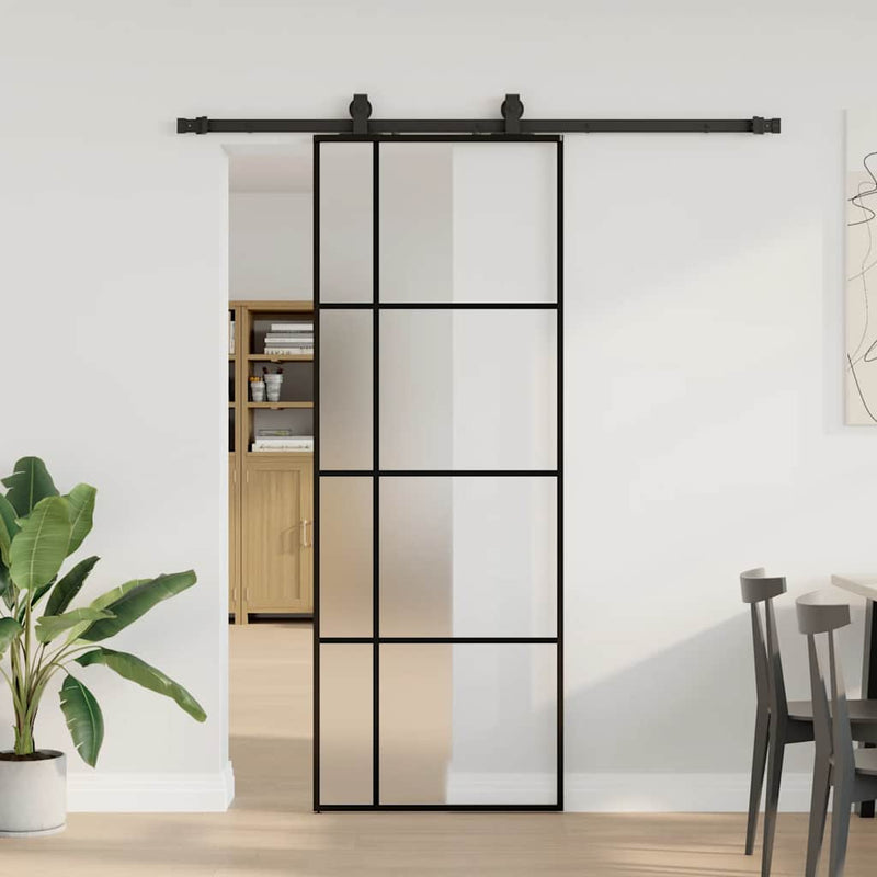 Afbeelding laden in galerijviewer, Vidaxl schuifdeur met beslagset 76x205 cm esg glas zwart