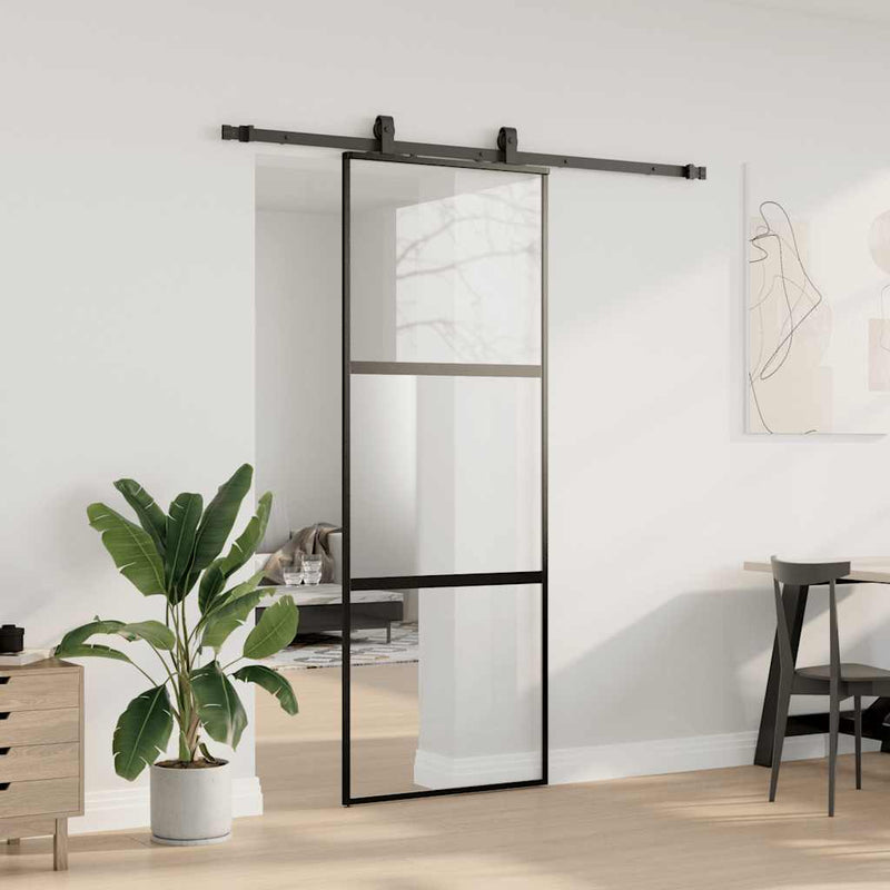 Afbeelding laden in galerijviewer, Vidaxl schuifdeur met beslagset 76x205 cm gehard glas zwart