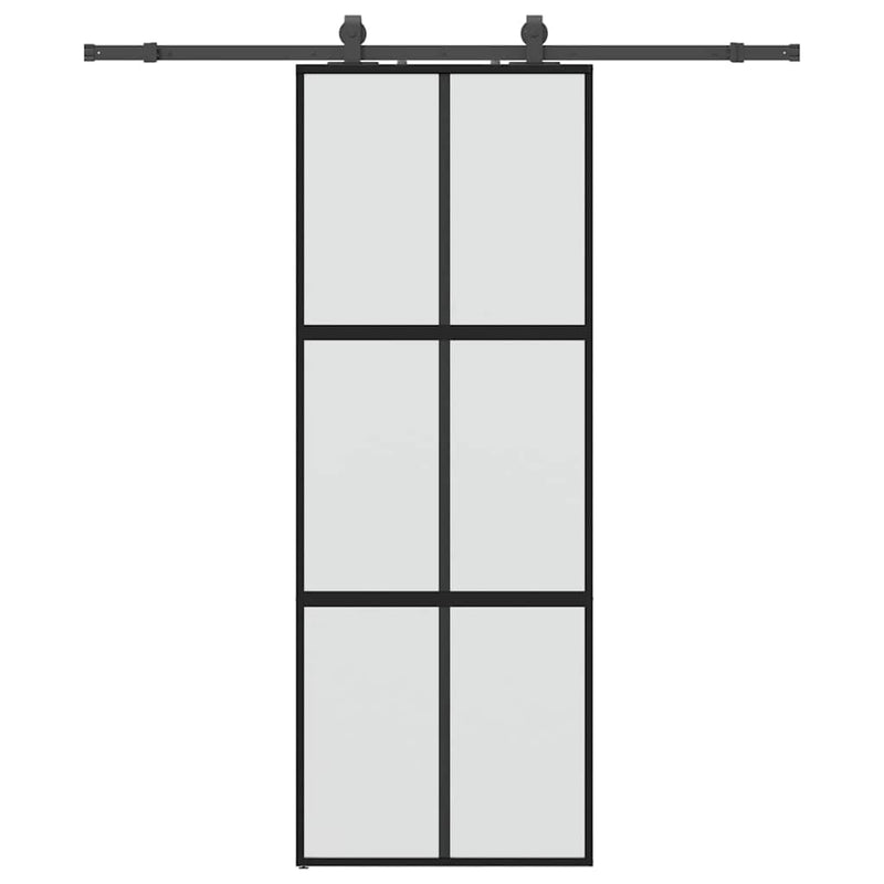 Afbeelding laden in galerijviewer, Vidaxl schuifdeur met beslagset 76x205 cm gehard glas zwart