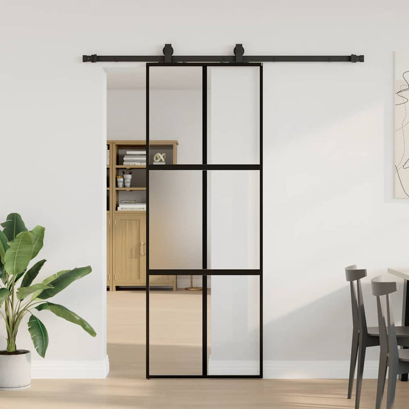 Afbeelding laden in galerijviewer, Vidaxl schuifdeur met beslagset 76x205 cm gehard glas zwart