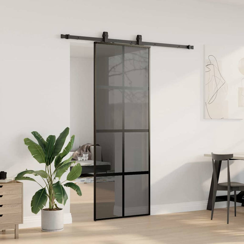 Afbeelding laden in galerijviewer, Vidaxl schuifdeur met beslagset 76x205 cm gehard glas zwart