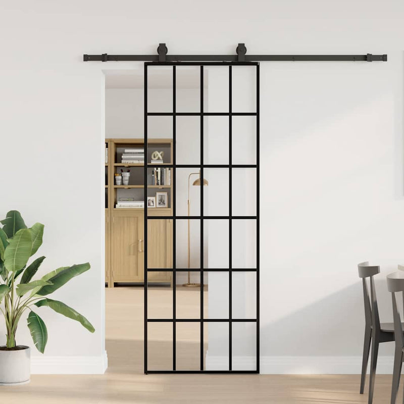 Afbeelding laden in galerijviewer, Vidaxl schuifdeur met beslagset 76x205 cm esg glas zwart
