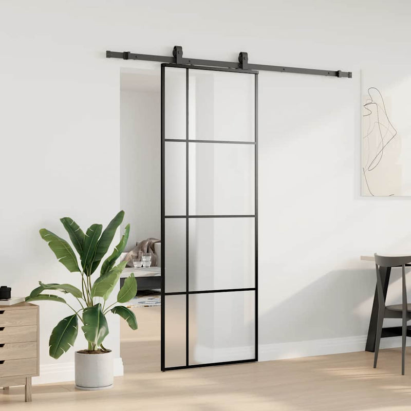 Afbeelding laden in galerijviewer, Vidaxl schuifdeur met beslagset 76x205 cm esg glas zwart