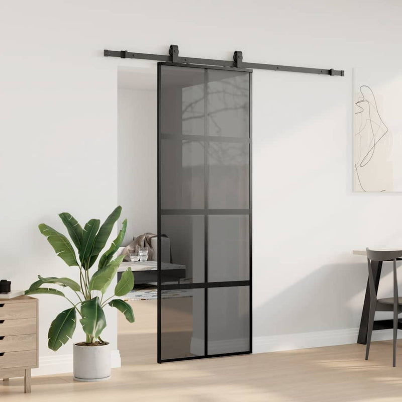 Afbeelding laden in galerijviewer, Vidaxl schuifdeur met beslagset 76x205 cm gehard glas zwart