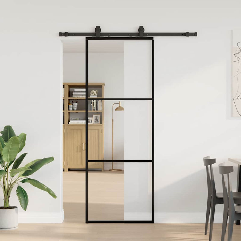 Afbeelding laden in galerijviewer, Vidaxl schuifdeur met beslagset 76x205 cm esg glas zwart