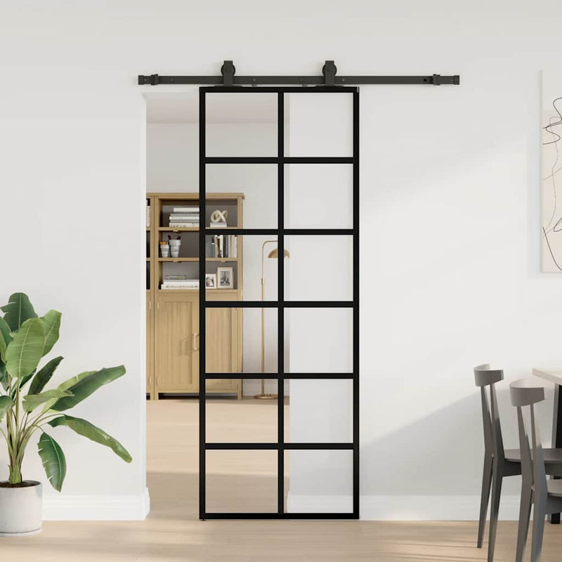Afbeelding laden in galerijviewer, Vidaxl schuifdeur met beslagset 76x205 cm esg glas zwart