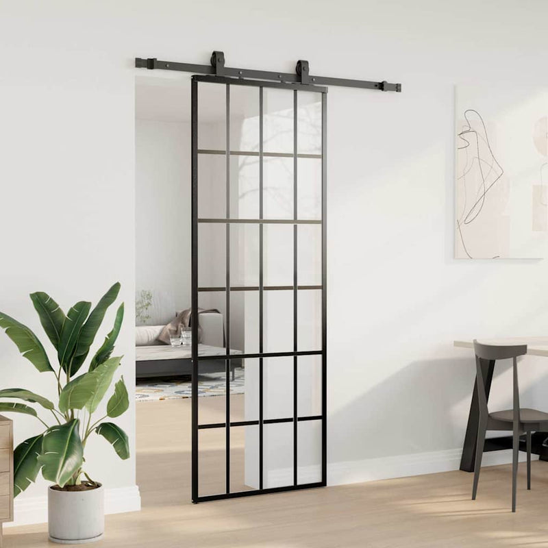 Afbeelding laden in galerijviewer, Vidaxl schuifdeur met beslagset 76x205 cm esg glas zwart