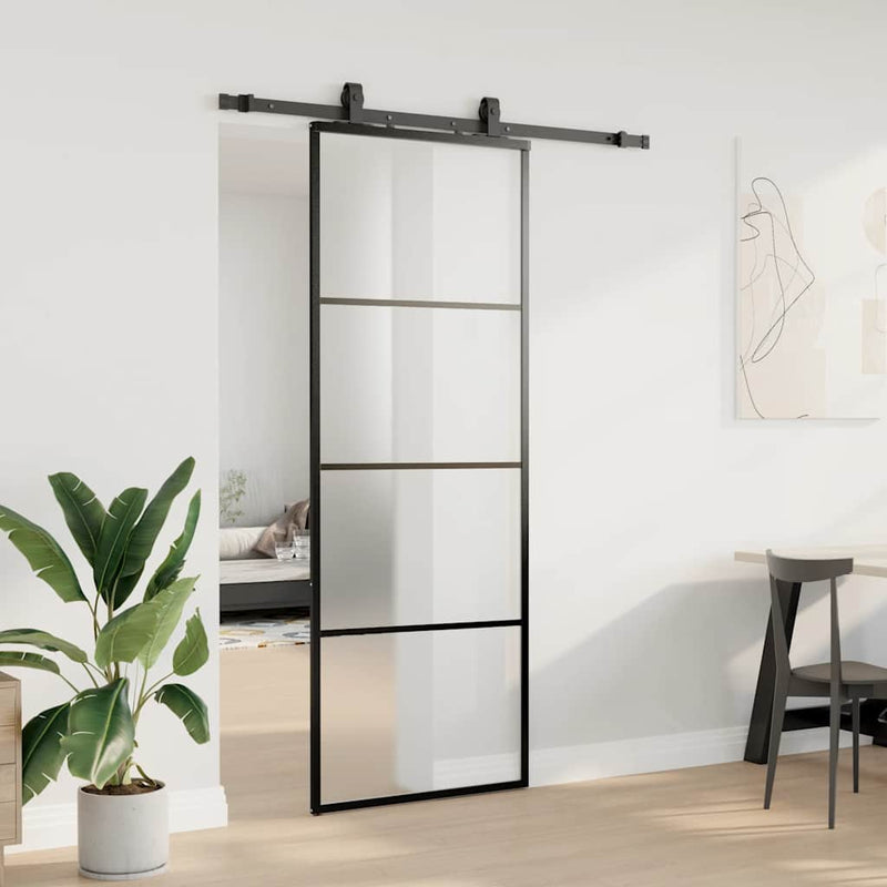 Afbeelding laden in galerijviewer, Vidaxl schuifdeur met beslagset 76x205 cm esg glas zwart