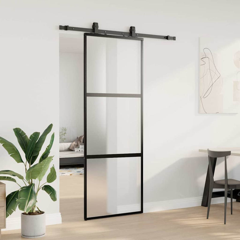 Afbeelding laden in galerijviewer, Vidaxl schuifdeur met beslagset 76x205 cm gehard glas zwart