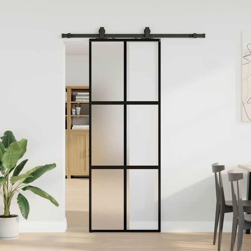Afbeelding laden in galerijviewer, Vidaxl schuifdeur met beslagset 76x205 cm gehard glas zwart