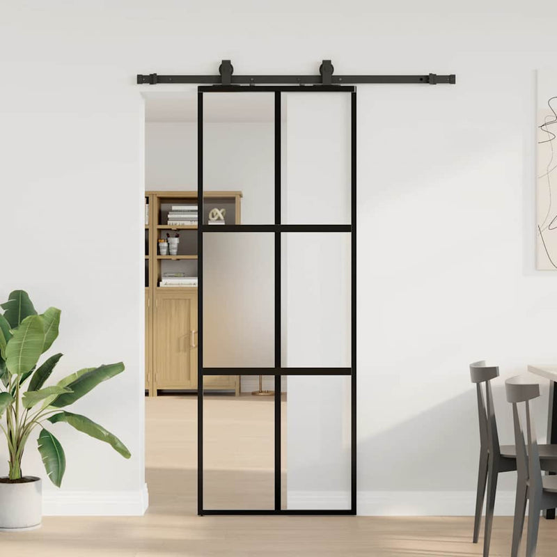 Afbeelding laden in galerijviewer, Vidaxl schuifdeur met beslagset 76x205 cm gehard glas zwart