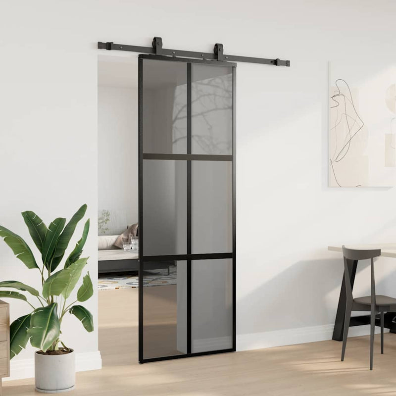 Afbeelding laden in galerijviewer, Vidaxl schuifdeur met beslagset 76x205 cm gehard glas zwart