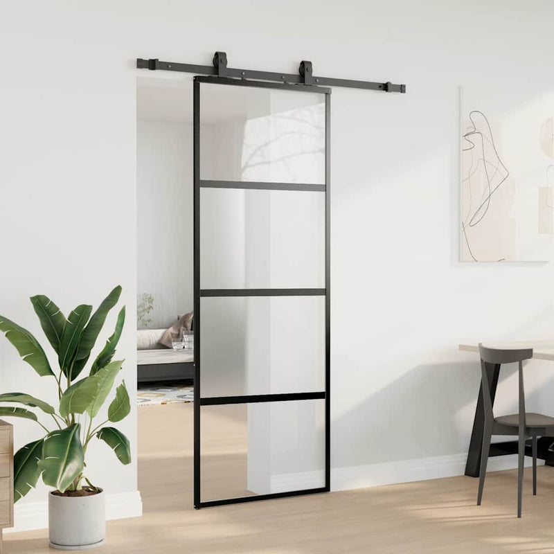Afbeelding laden in galerijviewer, Vidaxl schuifdeur met beslagset 76x205 cm gehard glas zwart
