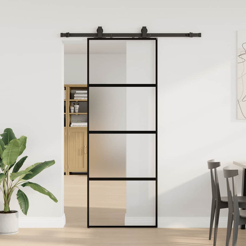 Afbeelding laden in galerijviewer, Vidaxl schuifdeur met beslagset 76x205 cm gehard glas zwart