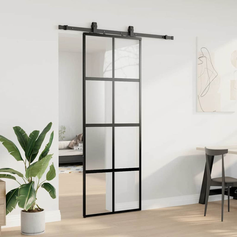 Afbeelding laden in galerijviewer, Vidaxl schuifdeur met beslagset 76x205 cm gehard glas zwart