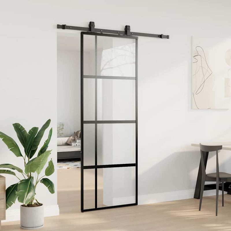 Afbeelding laden in galerijviewer, Vidaxl schuifdeur met beslagset 76x205 cm gehard glas zwart
