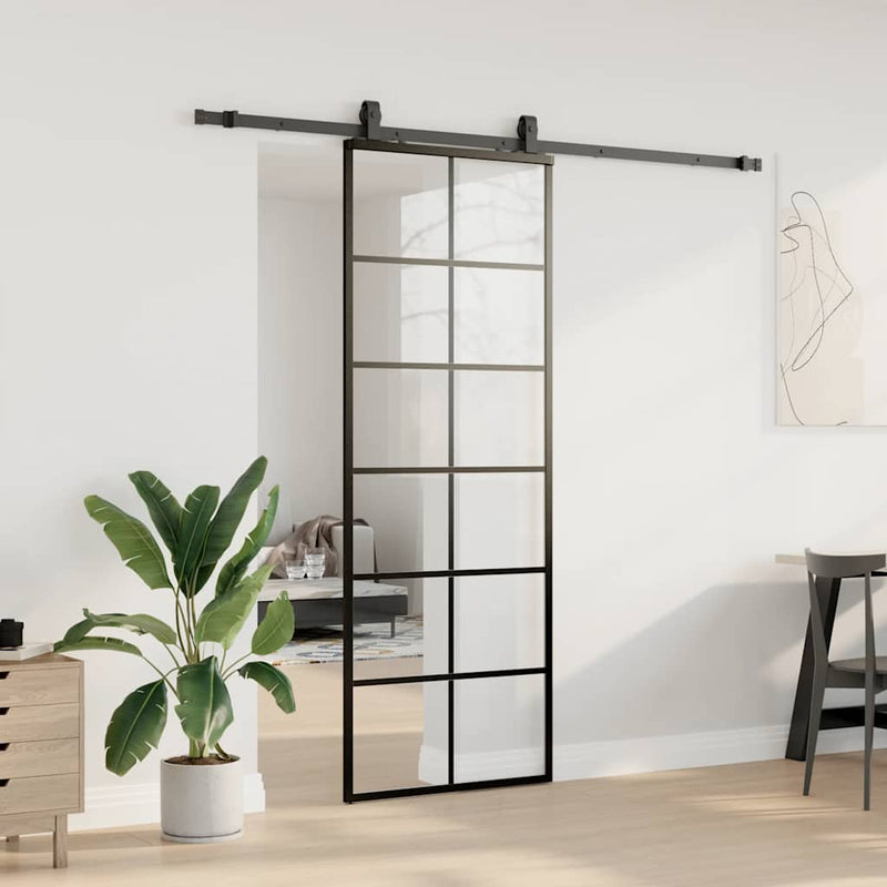 Afbeelding laden in galerijviewer, Vidaxl schuifdeur met beslagset 76x205 cm esg glas zwart