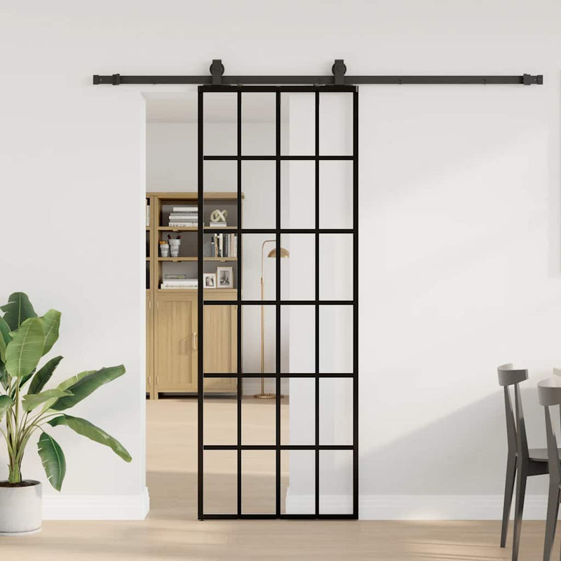 Afbeelding laden in galerijviewer, Vidaxl schuifdeur met beslagset 76x205 cm esg glas zwart