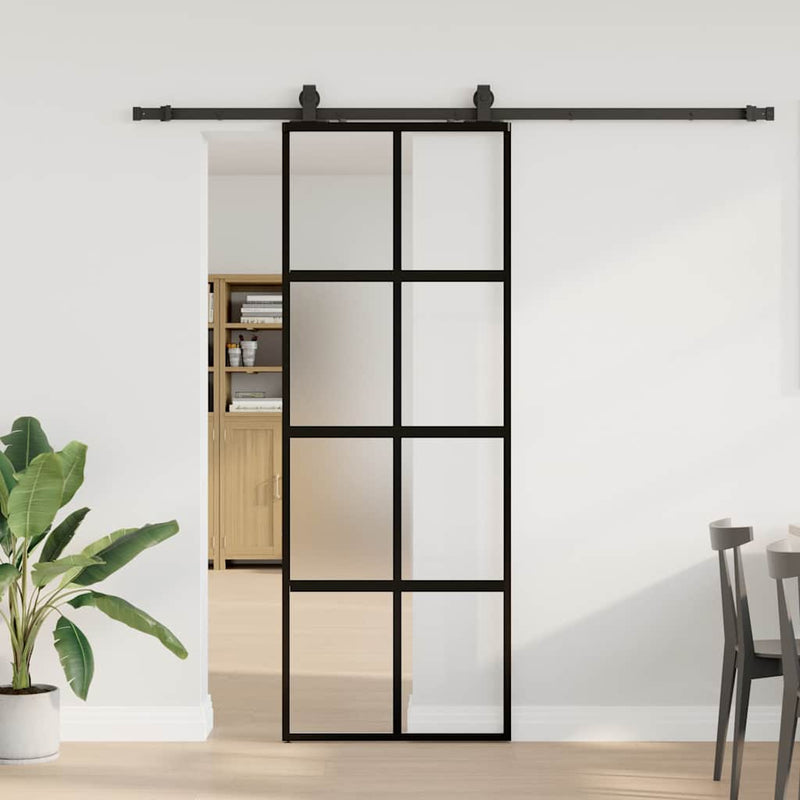 Afbeelding laden in galerijviewer, Vidaxl schuifdeur met beslagset 76x205 cm gehard glas zwart