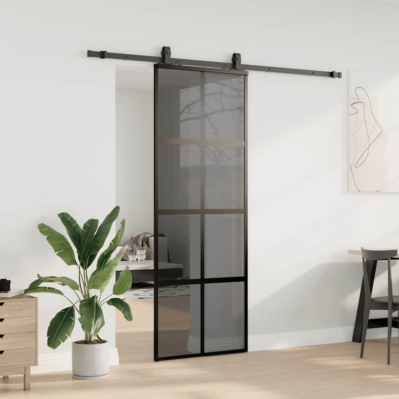 Afbeelding laden in galerijviewer, Vidaxl schuifdeur met beslagset 76x205 cm gehard glas zwart