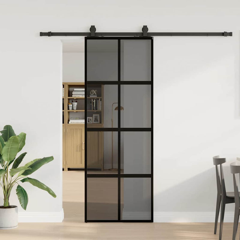 Afbeelding laden in galerijviewer, Vidaxl schuifdeur met beslagset 76x205 cm gehard glas zwart