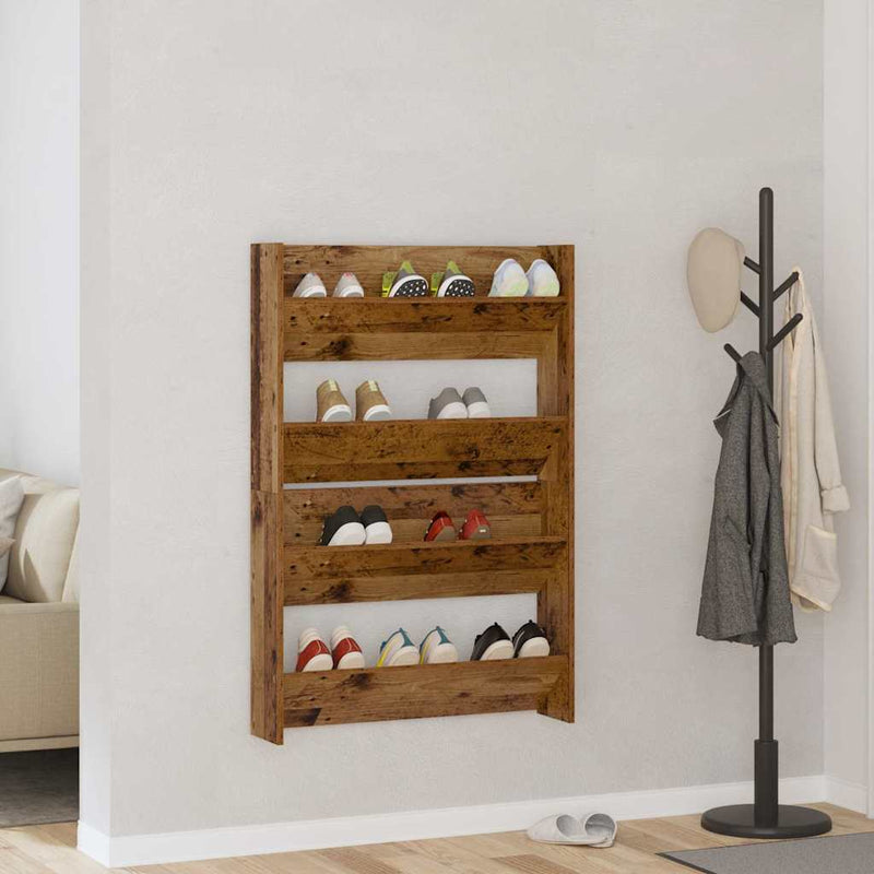 Afbeelding laden in galerijviewer, Vidaxl schoenenkast 2 pcs oud hout 80 x 18 x 60 cm bewerkt hout