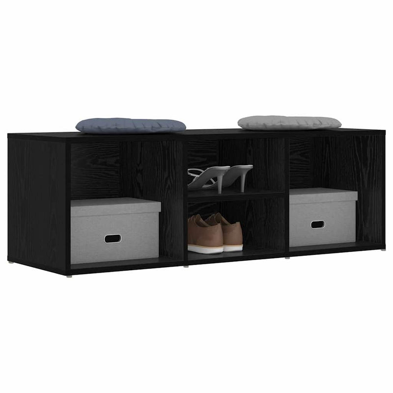 Afbeelding laden in galerijviewer, Vidaxl schoenenbank zwart eiken 102 x 35 x 35 cm bewerkt hout