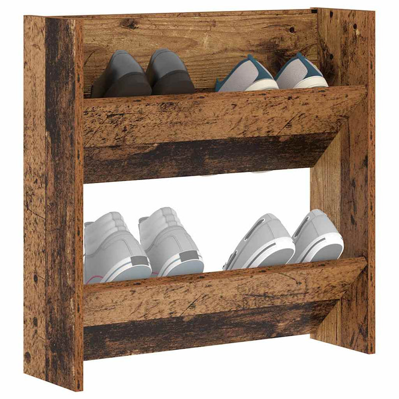 Afbeelding laden in galerijviewer, Vidaxl schoenenkast met plank oudhout 60 x 18 x 60 cm bewerkt hout