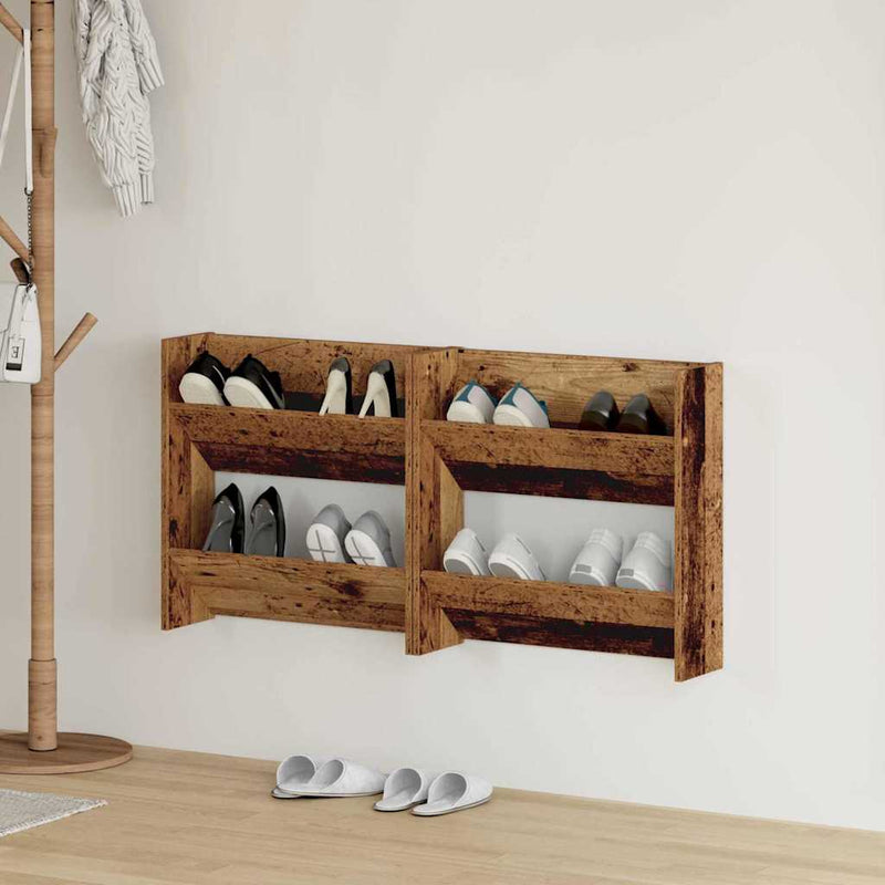 Afbeelding laden in galerijviewer, Vidaxl schoenenkast 2 pcs oudhout 60 x 18 x 60 cm bewerkt hout
