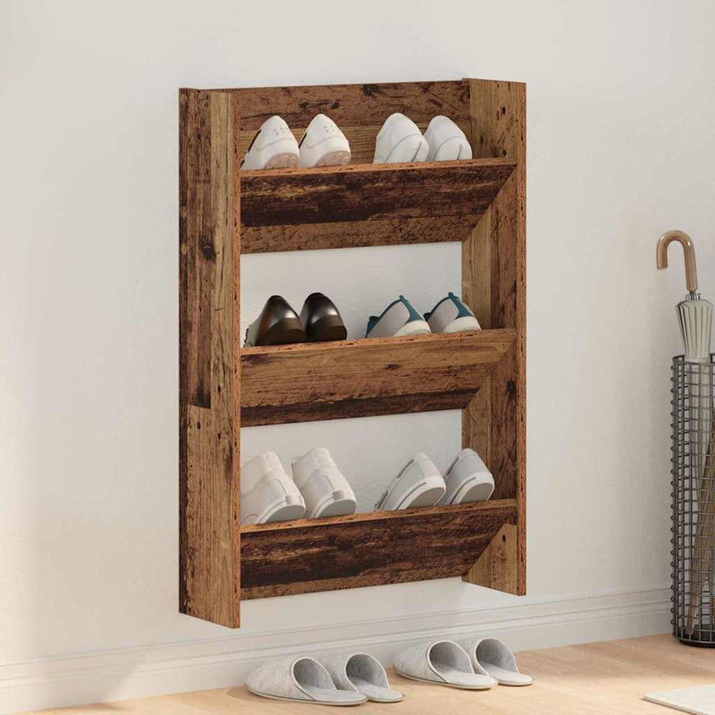 Afbeelding laden in galerijviewer, Vidaxl schoenenkast met plank oudhout 60 x 18 x 90 cm bewerkt hout