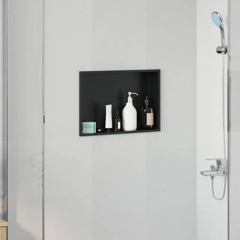 Afbeelding laden in galerijviewer, Vidaxl douche niche zwart 45 x 30 x 9,5 cm roestvrij staal