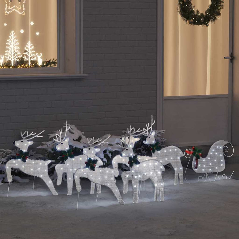 Afbeelding laden in galerijviewer, Vidaxl led rendieren 7 pcs zilver stof