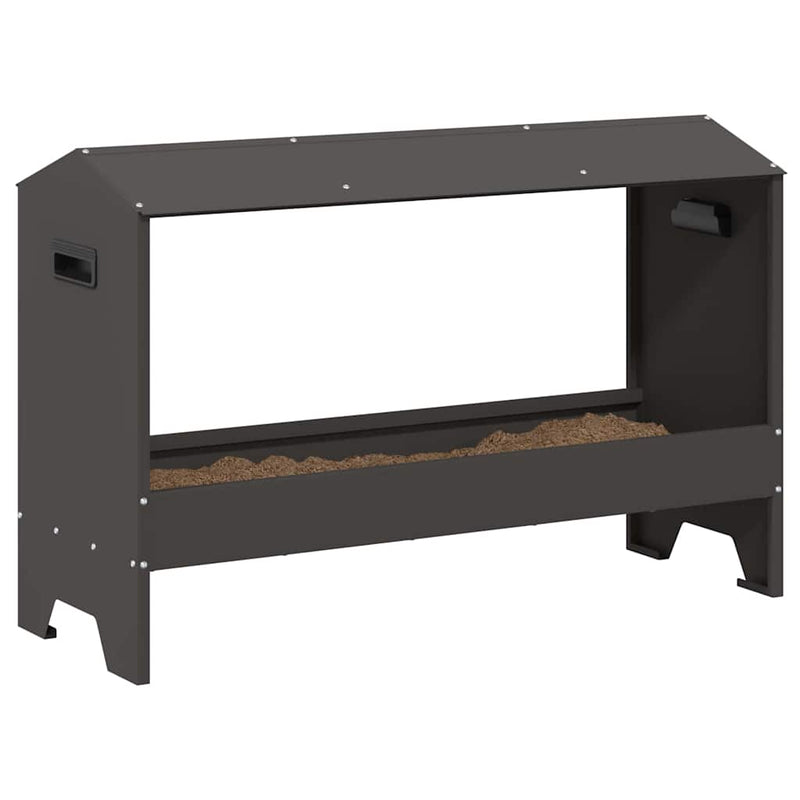 Afbeelding laden in galerijviewer, Vidaxl kippen voederbak zwart 81 x 32 x 53,5 cm koudgewalst staal