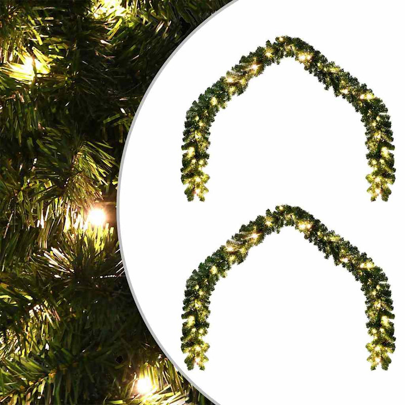 Afbeelding laden in galerijviewer, Vidaxl kerstkrans met 600 led 2 pcs groen pvc