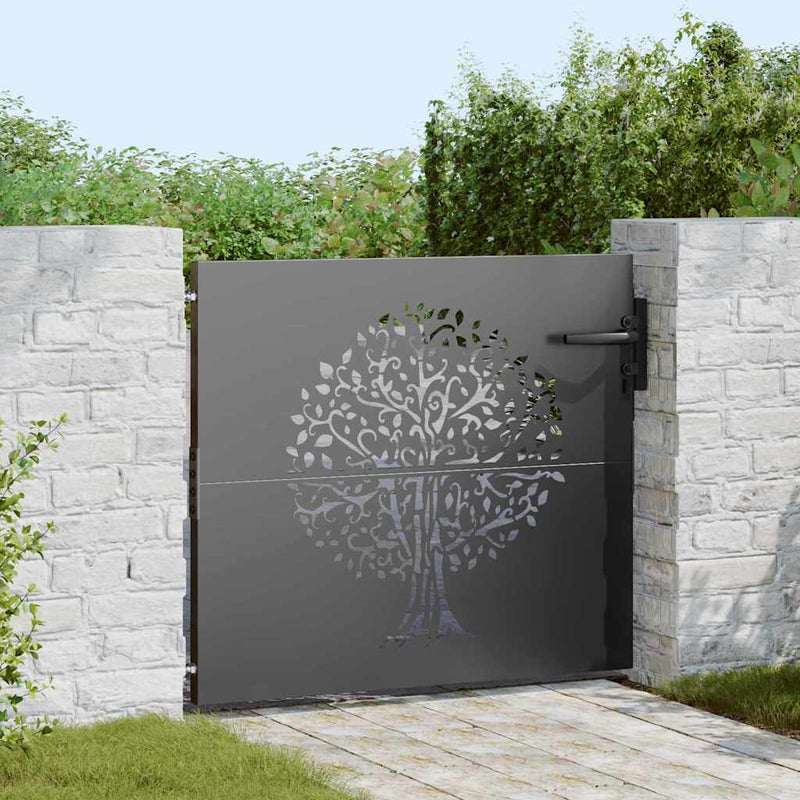Afbeelding laden in galerijviewer, Vidaxl tuinpoort met slot zwart 85 x 100 cm poedergecoat staal