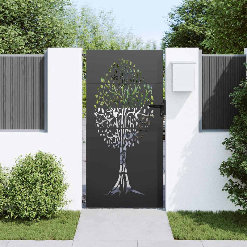 Afbeelding laden in galerijviewer, Vidaxl tuinpoort met slot zwart 85 x 200 cm poedergecoat staal