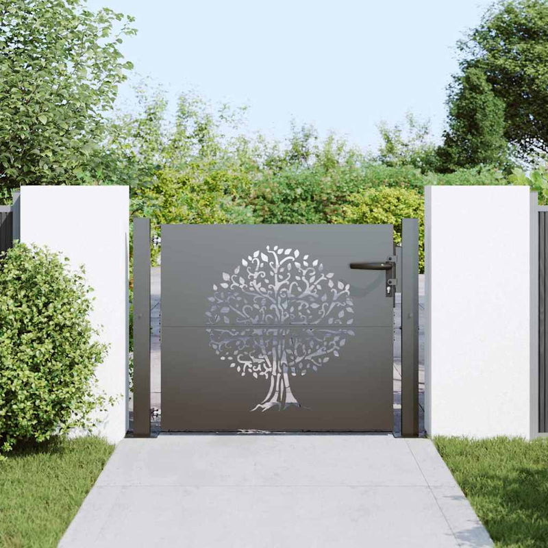 Afbeelding laden in galerijviewer, Vidaxl tuinpoort met slot zwart 110 x 105 cm poedergecoat staal