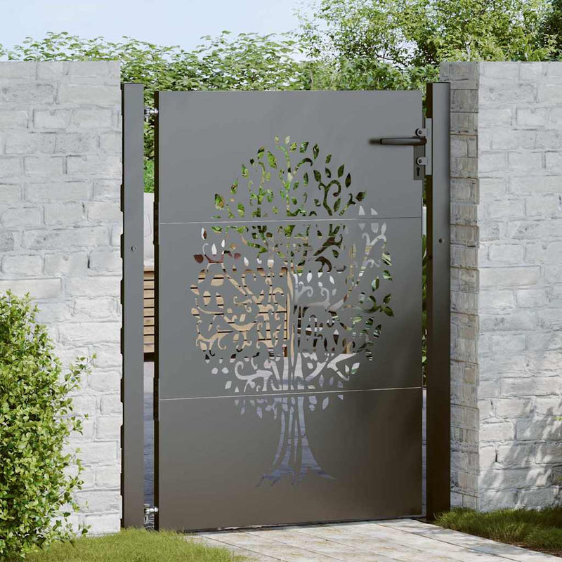Afbeelding laden in galerijviewer, Vidaxl tuinpoort met slot zwart 110 x 155 cm poedergecoat staal