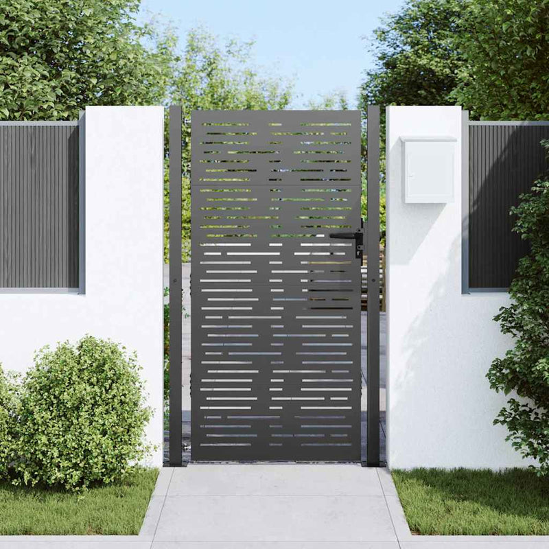 Afbeelding laden in galerijviewer, Vidaxl tuinpoort met slot zwart 110 x 205 cm gepoedercoat staal