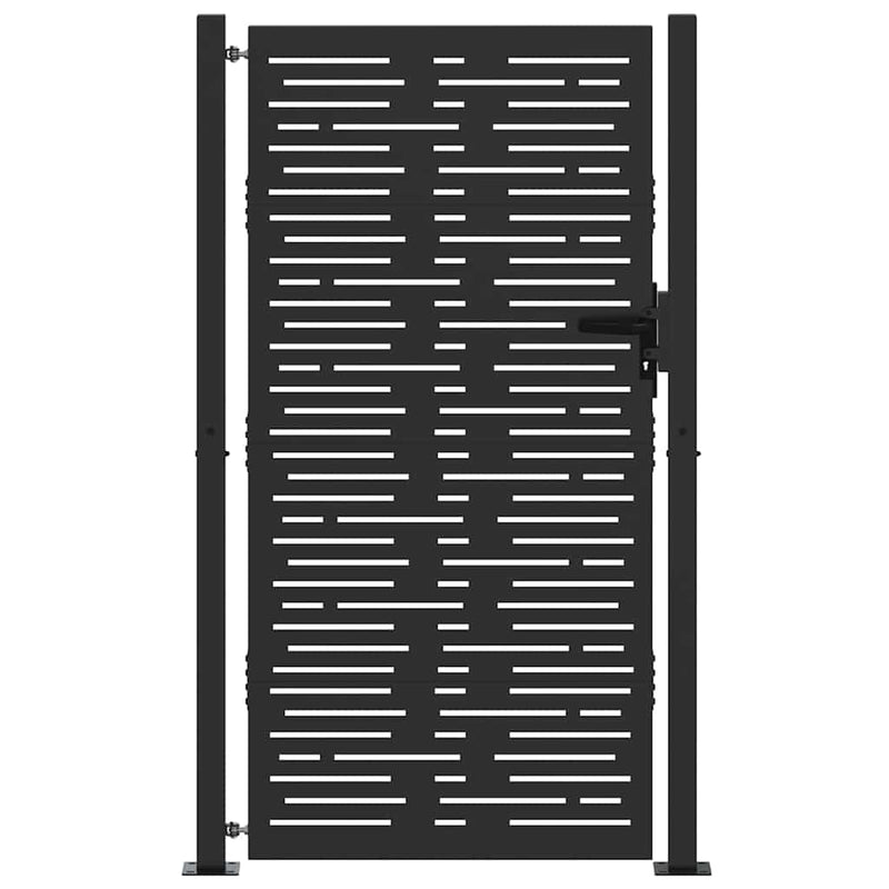 Afbeelding laden in galerijviewer, Vidaxl tuinpoort met slot zwart 110 x 205 cm gepoedercoat staal
