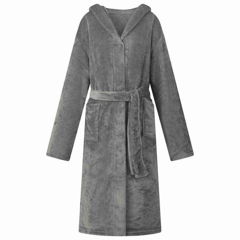 Afbeelding laden in galerijviewer, Vidaxl badjas hoodie donkergrijs l flanel