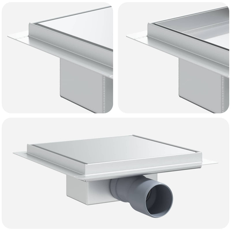 Afbeelding laden in galerijviewer, Vidaxl 2 in 1 doucheafvoer zilver 20 x 20 cm roestvrij staal 304