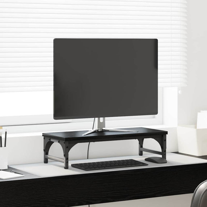 Afbeelding laden in galerijviewer, Vidaxl monitor stand zwart eiken 55 x 23 x 14 cm bewerkt hout