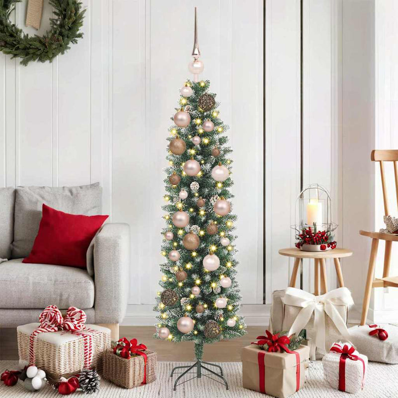 Afbeelding laden in galerijviewer, Vidaxl kunstmatige slanke kerstboom met 150 led groen en wit 120 cm