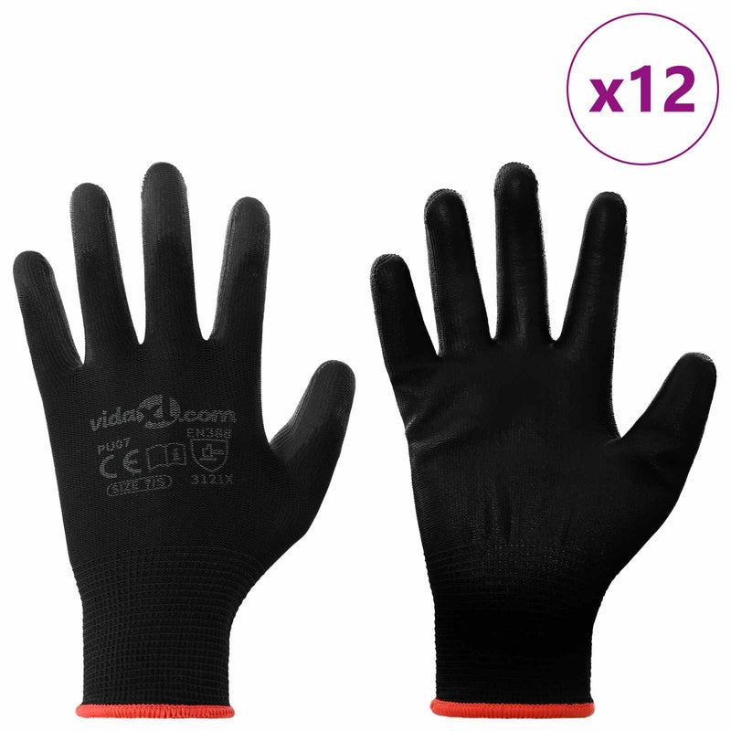 Afbeelding laden in galerijviewer, Vidaxl werkhandschoenen 12 pcs zwart 7 s polyester