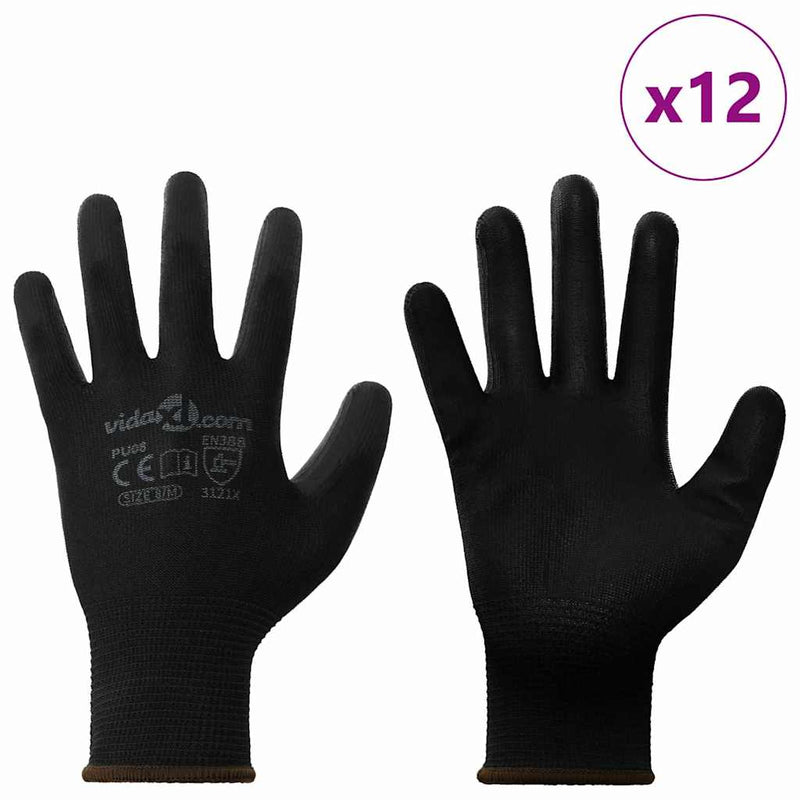 Afbeelding laden in galerijviewer, Vidaxl werkhandschoenen 12 pcs zwart 8 m polyester