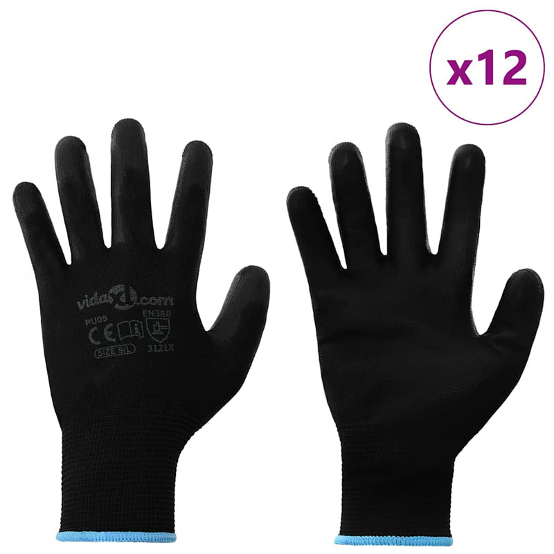 Afbeelding laden in galerijviewer, Vidaxl werkhandschoenen 12 pcs zwart 9 l polyester