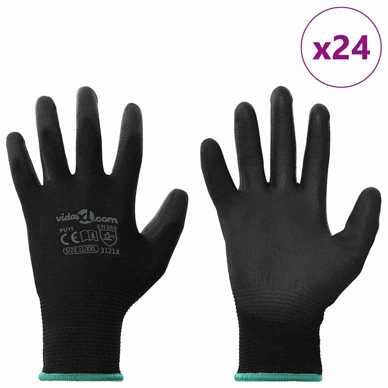 Afbeelding laden in galerijviewer, Vidaxl werkhandschoenen 24 pcs zwart 11 xxl polyester